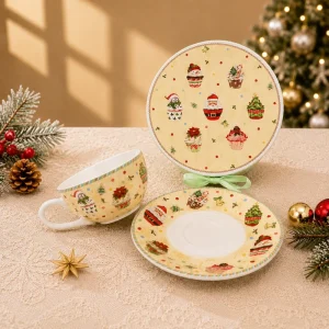 Christmas cupcake Style Cup with Saucer Porcelain Coffee Mug With Plate Set Gift Box