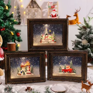 Christmas decoration picture frame crystal luminous wind light music box music box snow Christmas gift