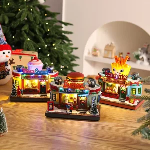 Christmas luminous music box decoration kitchen coffee shop window display resin Santa Claus gift box