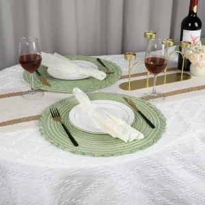 Circular Woven Polyester Cotton Placemat Modern Woven Edges Heat Resistant 38cm Diameter for Kitchen Dining Tables Festivals