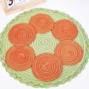 Circular Woven Polyester Cotton Placemat Modern Woven Edges Heat resistant 300mm Diameter for Kitchen Dining Tables Festivals