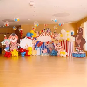 Circus Animal Theme Party Decoration Set Lion Elephant Tiger Rabbit Clown Backdrop KT Board With Balloons Stage Background