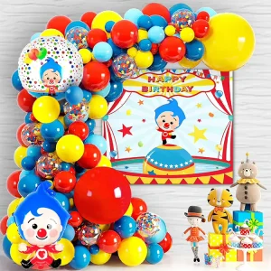 Circus Clown Aluminum Foil Balloon Poster Backdrop Durable 4 Color Gravure Printed Balloons Kit for Kids’ Birthday Party