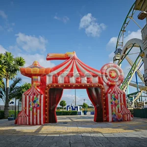Circus Inflatable Archway Entrance Decor Giant Bounce Castle Gate for Christmas Events Cartoon Theme Durable Electric Air Pump