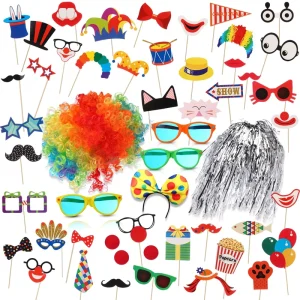 Circus Photo Booth Props Silver Wig Clown Headband Clown Nose Funny Plastic Glass Accessory Kit Carnival Birthday Party Supplies