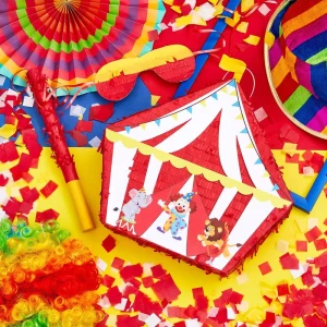 Circus Tent Shape Pinata with Blindfold Bat Confetti Theme Party Decorations for Carnival Circus Party Decorations Supplies