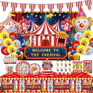 Circus Theme Clown Party Supplies Kids Birthday Decoration Disposable Tableware Paper Cup Plate Napkin Balloon Baby Shower