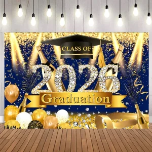 Class of Congrats Grad Backdrop Golden Congratulation Graduation Party Supplies Photography Backdrop Banner