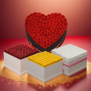 Classic Eternal Roses Square Heart Box Preserved Decorative Flowers for Christmas Thanksgiving Valentine’s Day Gifts