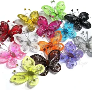 Classical Modern Organza Butterflies With Glitter Rhinestone 5.2×5.6cm Butterfly for Wedding Home Party DIY Decorations
