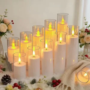 Clear Holder Battery Operated Realistic Flickering Flame Eco Friendly Diwali Christmas Home Decor LED Pillar Candle