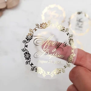 Clear Stickers Gold Round Transparent PET Stickers Self-Adhesive Envelope Seal Labels For Business Wedding Baby Shower Birthday