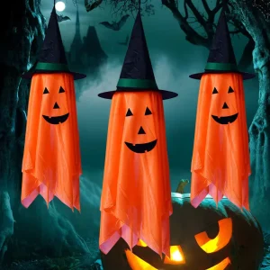 Cloth Pumpkin Hanging Ornament with Wizard Hat and Ghost Shape