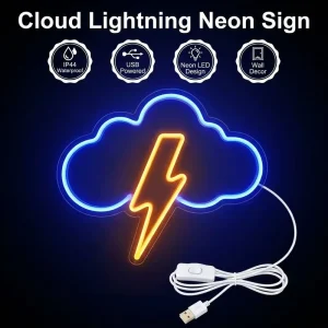Cloud shaped Lightning Connected Neon Lights Hanging Wall LED Rainstorm shaped Halloween Festival Decorative Lights Indoor IP44
