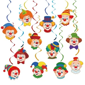 Clown Hanging Swirl Decorations 12Pcs Circus Theme Party Ceiling Spirals for Birthday Carnival Party Supplies
