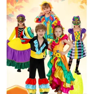 Clown Stage Performance Masquerade Cosplay Party Outfit Unisex National Tradition Dress Kids Carnival Girl Mardi Gras Costume