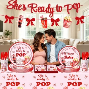 Cola Popcorn Greets Baby Theme Party Tableware Supplies Children’s Baptism Paper Plates Cups Napkins Tablecloth Banner Decor Set