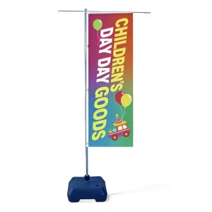 Collapsible 3m Flag Display with Square Water-Filled Base for Store Front Signage