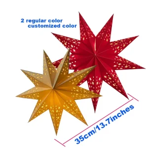 Collapsible Handmade Hollow 9 Point Star Paper Lantern Lampshades for Christmas Study Room Living Room Bedroom Party Decoration