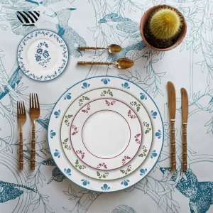 Color Infused Porcelain Plate Collection Whimsical Floral Designs For Festive Wedding Table Settings