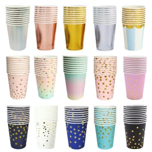 Colored Paper Cups Gold Dot Pink Blue Disposable Cup Wedding Birthday Party Disposable Tableware Disposable Paper Cup Set