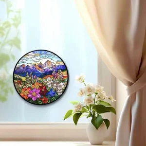Colored Round Glass Flower Sea Decorative Art Prop Holiday Atmosphere Hanging Sun Catcher