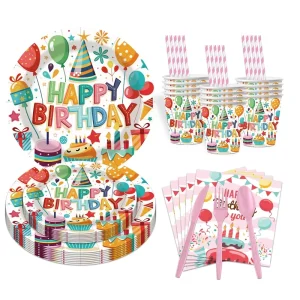 Colorful Balloon Birthday Party Supplies Dinnerware Disposable Paper Plates Napkins Birthday Party Decoration