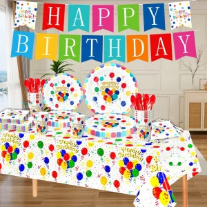 Colorful Balloon Birthday Party Supplies Tableware Set Disposable Paper Plates Cups Napkins Birthday Party Decorations