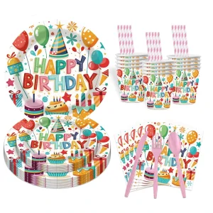 Colorful Balloons Birthday Celebration Party Decoration Paper Cups and Plates Festival Festive Disposable Tableware Supplies