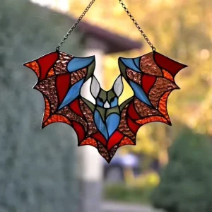 Colorful Bat Stained Glass Suncatcher Art Deco Design Square/Round Wall Decor Panel Living Room Hanging Customizable Gift
