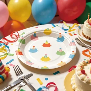 Colorful Birthday Hat Disposable Paper Plates for Kids Party Celebration Tableware Supplies Bulk Birthday Decorations