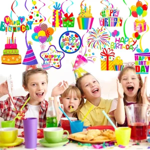 Colorful Birthday Party Swirl Happy Birthday Party Decoration Set Hanging Swirls Rainbow Cutout Decorations Baby Shower Supplies