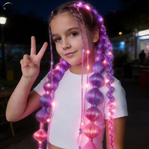 Colorful Bling Bling Bubble Ponytail With Led Light New Design Glow In The Dark Braided Ponytail For Kids