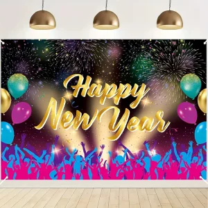 Colorful Carnival Fireworks Banner Christmas Night Decorations Black Gold Chinese New Year Eco-Friendly 100D