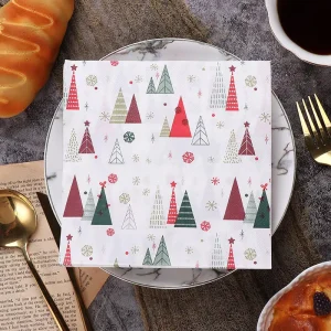 Colorful Christmas Tree Printed 2 Ply Napkins Bag Style for Birthday Party Decoration Holiday Tableware Supplies