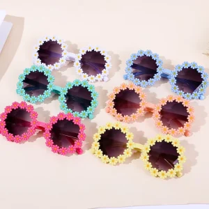 Colorful Cute Little Flower Sunglasses Children Round Frame Plastic Glasses Gift Birthday Party Supplies