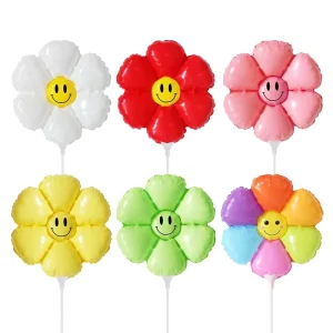 Colorful Daisy Foil Balloons with Smile Flower New Year and Thanksgiving Home Decoration for Children’s Park Birthday Parties