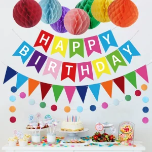 Colorful Eco friendly Durable Paper Flower Sewing Party Decoration One Year Old Hundred Days Flag Banner Birthday