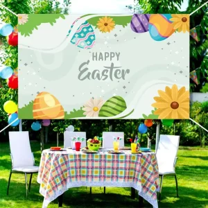 Colorful Festival Flag Polyester Easter Bunny Banner for Easter Party Home Decor with Digital Printing