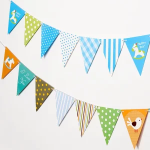 Colorful Festive Durable Eco friendly 4 Color Printed Paper Flower Banner Triangle Flag Hanging Props for Party Dressing