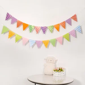 Colorful Festive Paper Flower Banner Triangle Flag Hanging Props for Party Dressing and Birthday Decorations