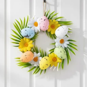 Colorful Foam Egg Wreath with Artificial Carrots Easter Egg Wreath Holiday Decor