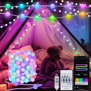 Colorful Globe RGB String Lights Christmas 10m 100LED Round Ball Bulbs APP Remote Control with Musical for Holiday Outdoor Decor