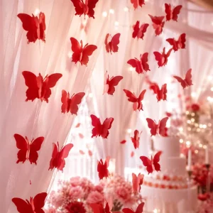 Colorful Hanging Vertical 3D Paper Butterfly Decorations for Valentine’s Day Garden Party Backdrop Birthday Wedding