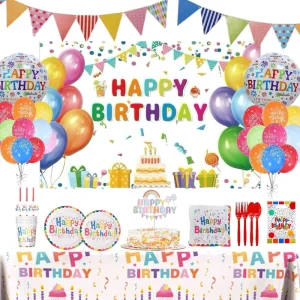 Colorful Happy Birthday Plates Decorations Disposable Plate Napkin Tablecloth Backdrop for Kids Party Supplies