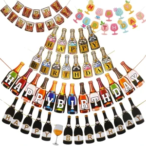 Colorful KTV Bar Wine Bottle Happy Birthday Flag Banner Party Background Wall Decoration Letter Flower Supplies