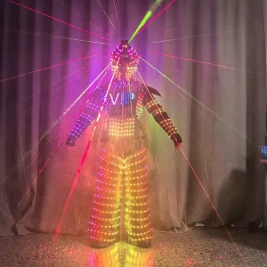 Colorful LED Performance Costume Light up Mecha Outfit with Laser Helmet Gloves Bar Club Stage Laser Dance Show LED Robot Suit