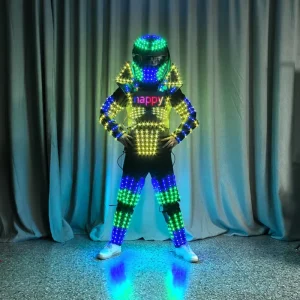 Colorful LED Predator Alien Armor Costume Robot Performance Outfit with Programmable Display Screen Bar Nightclub Party Clothes