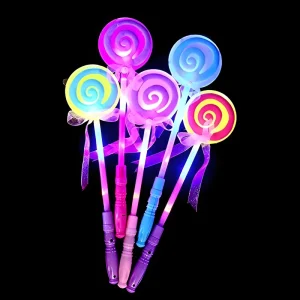 Colorful Lollipop Shape Glow Sticks with Ribbon Kids Birthday Toy LED Light Up Flashing Wand Neon Party Supplies