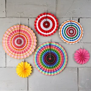 Colorful Paper Fan Flower Set of 6 Various Holiday Party Decoration Supplies Wedding Birthday New Year Christmas Decoration
